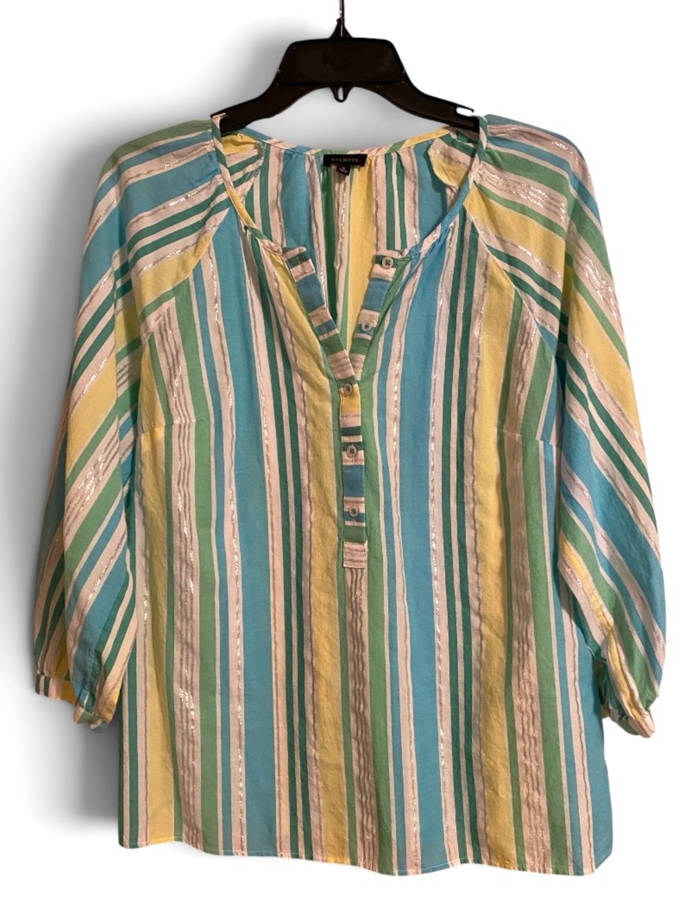 Talbots Striped Tunic in Aqua, Teal and Lime, Cotton and Metallic, Size M - Picture 2 of 9